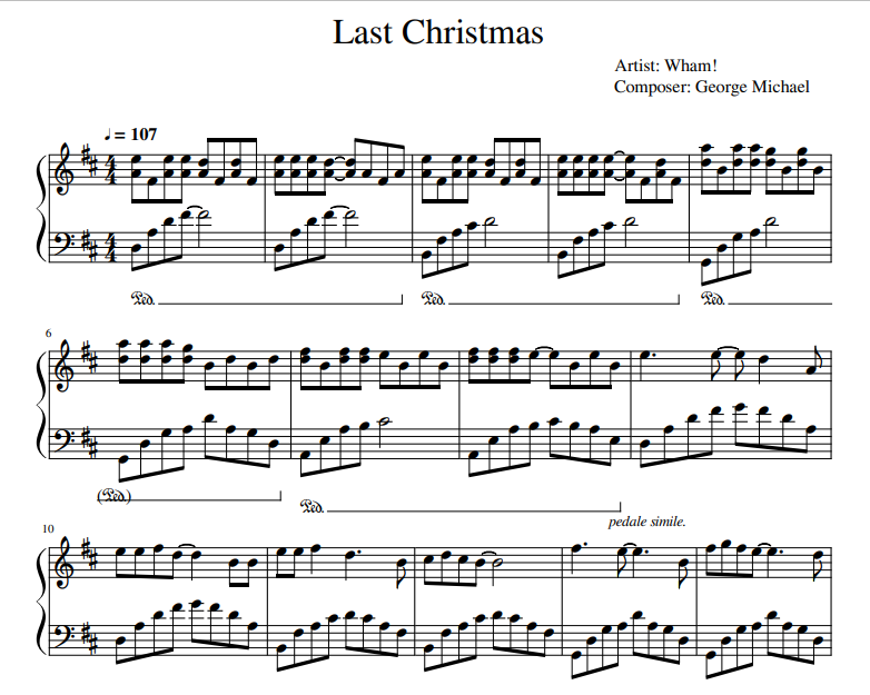 Wham! - Last Christmas sheet music for piano solo